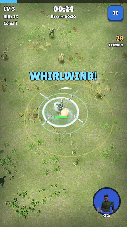 Swarm Survivor gameplay: a knight fighting zombies in the forest